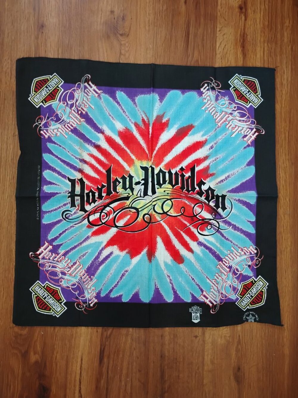 Deadstock Vintage Harley-Davidson Tie Dye Bandana Pocket Square